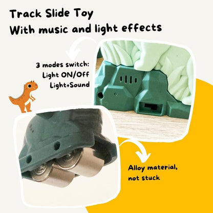 Dinosaur Climbing Slide & Race Track Toy Set with Lights & Music for Kids Ages 3-8, Boys & Girls - Green