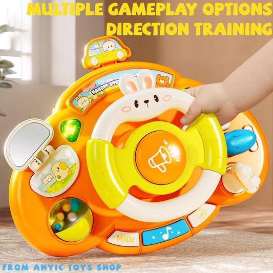 1pc Kids Battery-Powered Driving Steering Wheel Toy with Lights, Music, and Educational Features - Non-Rechargeable AA Battery Operated Activity Center for Ages 1-3, Safe Rounded Edges Plastic Material, Interactive Play Vehicle for Boys and