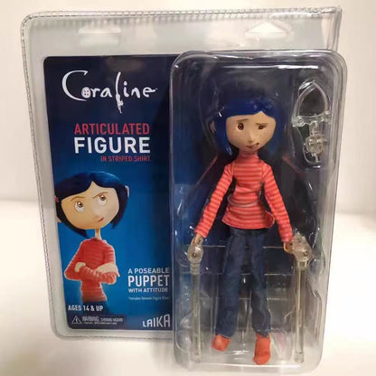 SkyPrime Coraline Movie Version 7-inch Articulated Action Figure, PVC, Yellow Raincoat, Star Sweater, Striped Shirt (Orange)